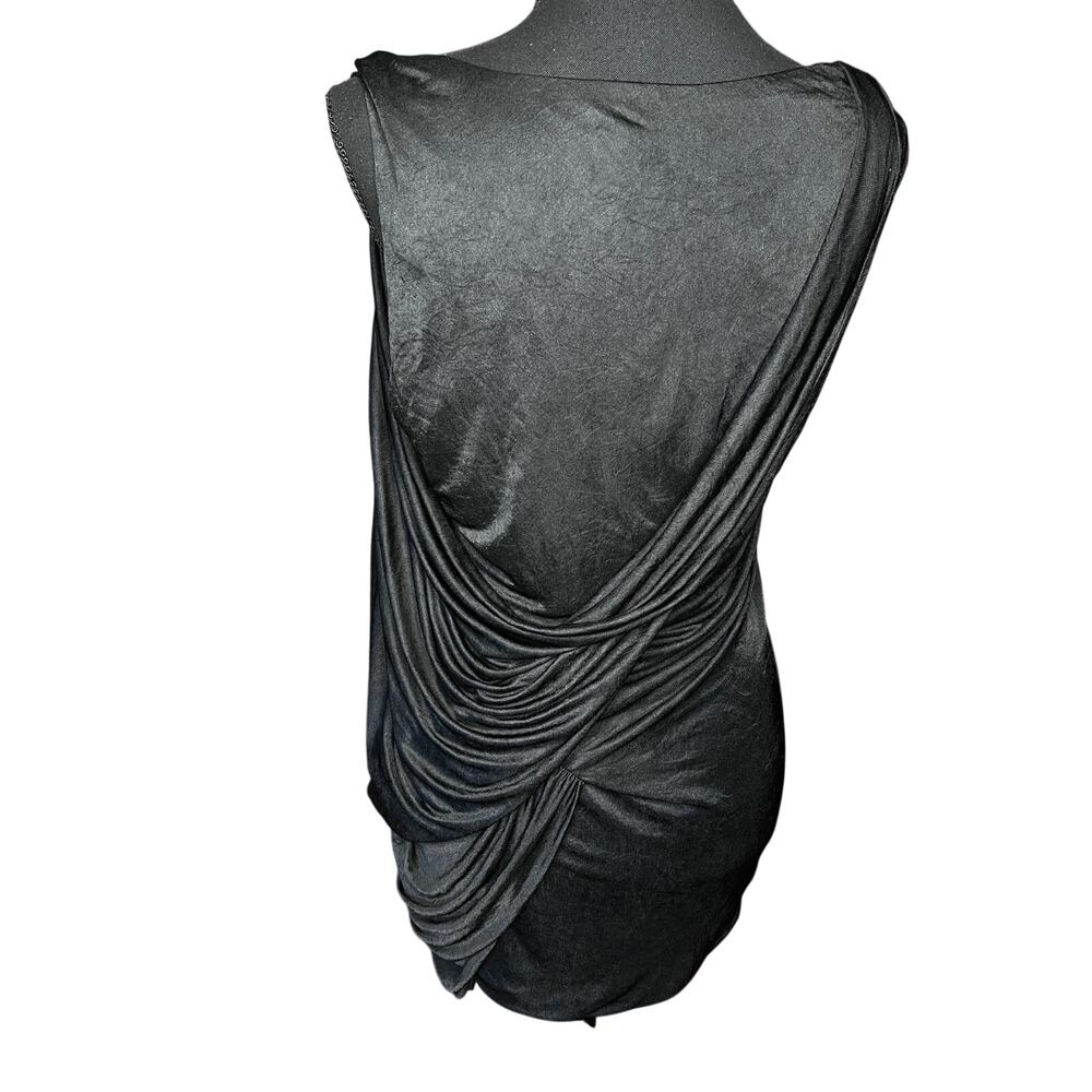 BCBGMAXAZRIA Black Draped Asymmetrical Sleeveless Top Women S Gold Hardware - Picture 4 of 9